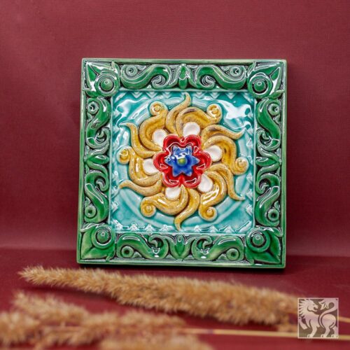 Изразец Лотос цветной зеленый фон фото