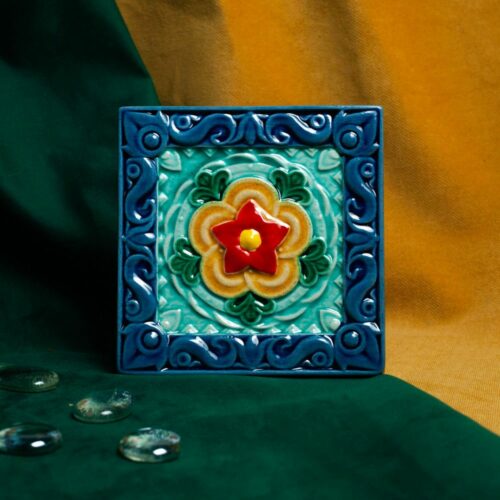 Изразец Чертополох цветной синий фон фото