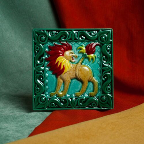 Изразец Лев цветной зеленый фон фото