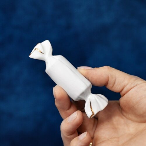 Новогоднее украшение Конфетка подвес (фарфор, золото) фото