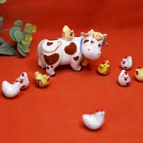 Буренка с курочкой (рыжие пятна) фото