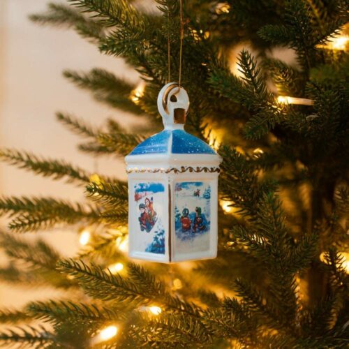 Фонарик Винтаж тёмно-синий зимние забавы глазурь фото