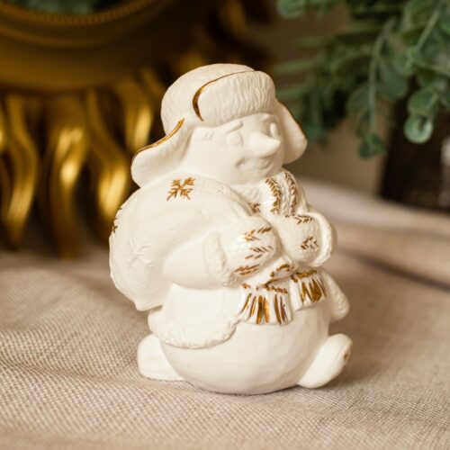 Фигурка Снеговик с мешком подарков (фарфор, золото) фото