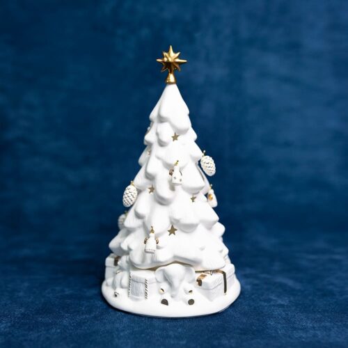 Ёлка подсвечник с 9 игрушками на крючках (фарфор, золото) фото