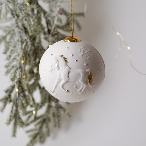 Шар ёлочный с лошадью (фарфор, золото) фото