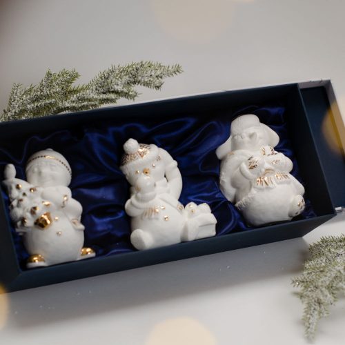 Набор Три Снеговика с золотом фарфор фото